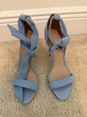 New! AREZZO Light Blue Suede Ankle Tie Heeled Sandals